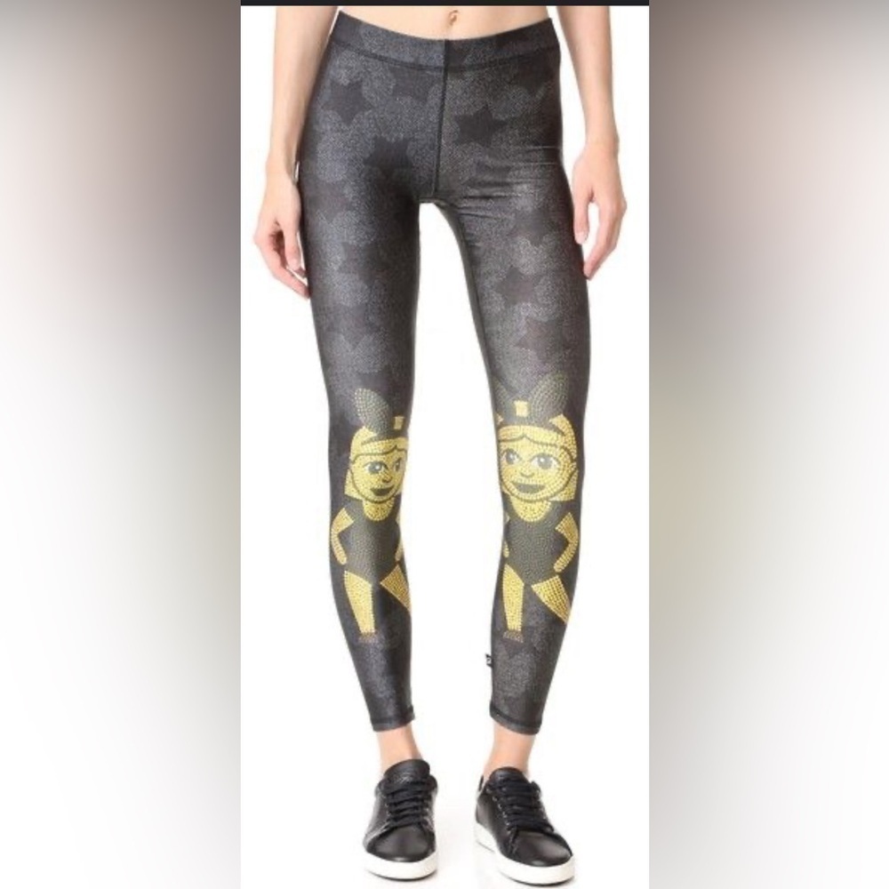 Terez Black Crystal EmojiCindy/Mindy Performance Leggings Black Gold Medium NWT